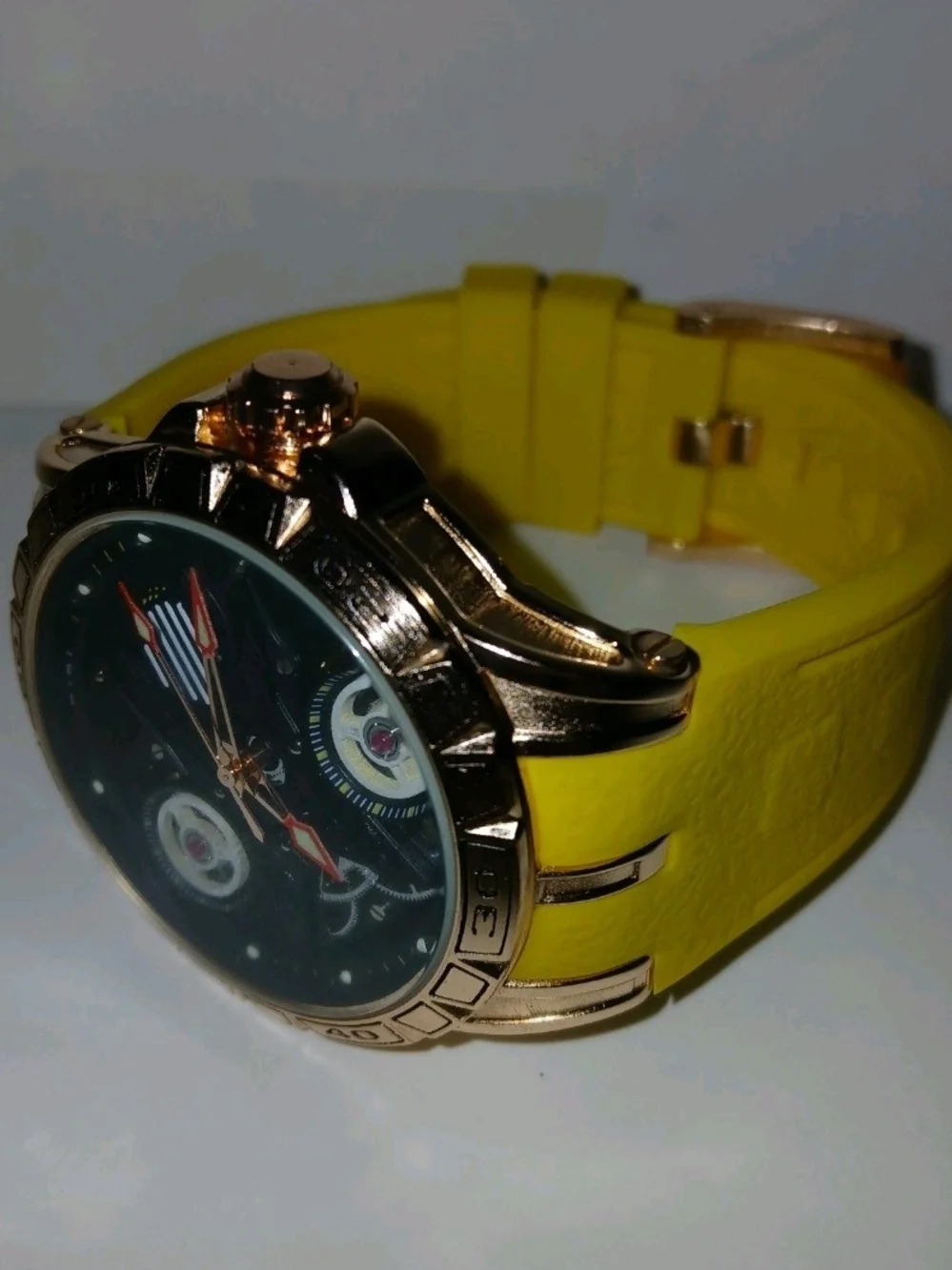 ​BiBi Luxury Men's Watch Automatic Mechanical Skeleton Rose Gold Yellow Rubber
